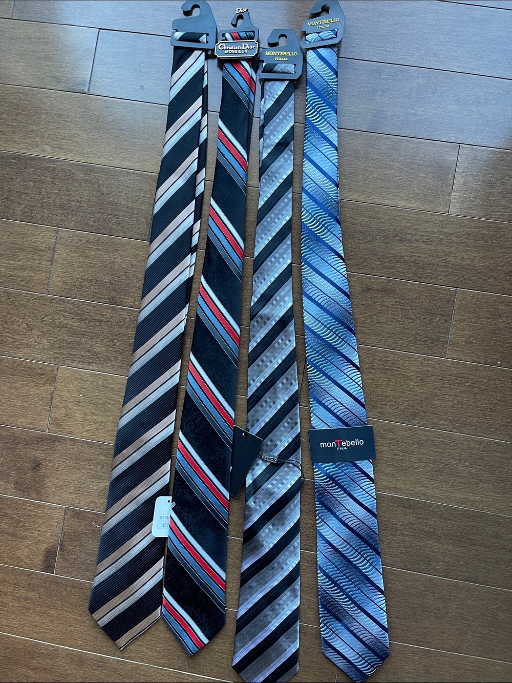 Assorted Men's Stripe Ties - Blue, Black, Gray, Red Accents - Picture 2 of 3